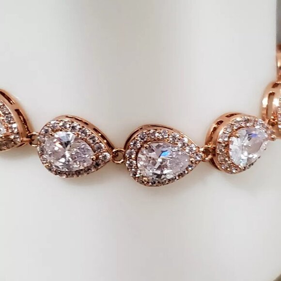 Rose Gold Plated 2 Pc Crystal Earrings & Bracelet Jewelry Set - Picture 8 of 17